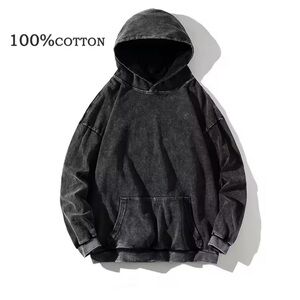Men's Black Acid Wash Cotton Hoodie